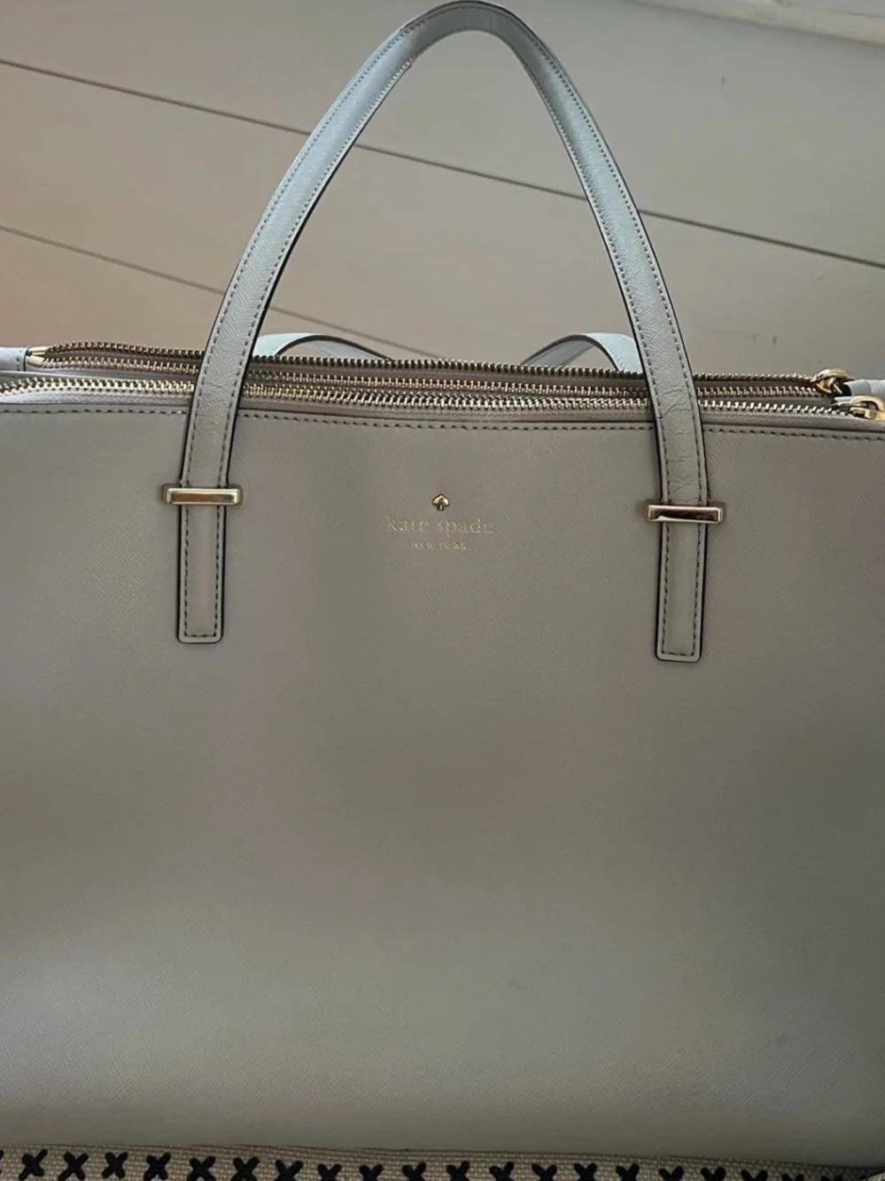 Kate Spade Grey Tote Purse — Saffiano Tote with Gold Hardware - Picture 3 of 8